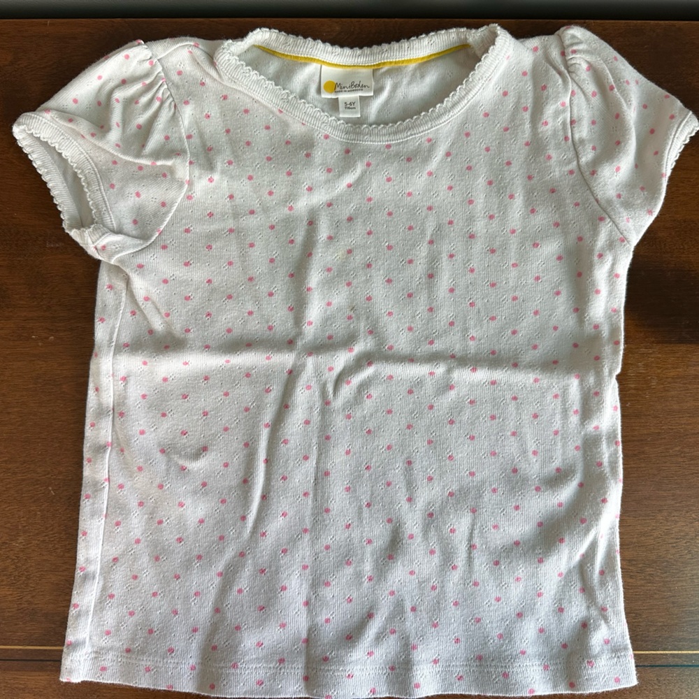 Mini Boden White Tee with Pink Dots